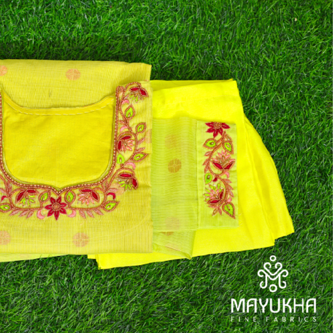 lemon green zari kota kurta with buttis and embroidery work. Mayukhafabs